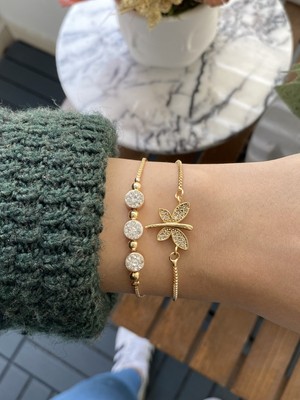 Jackferrero Kadın Altın Kaplama Bijuteri Bileklik Zirkon Taşlı 2 Li Set