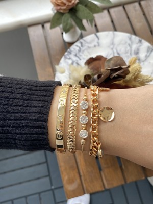 Jackferrero Kadın Altın Kaplama Bijuteri Bileklik Zirkon Taşlı 4 Lü Set