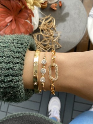 Jackferrero Kadın Altın Kaplama Bijuteri Bileklik Zirkon Taşlı 3 Lü Set