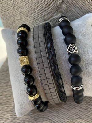 Jenny Daphne Erkek Orijinal Deri ve Doğaltaş Bileklik Kombin  Renk Atmaz Hediye Paketli