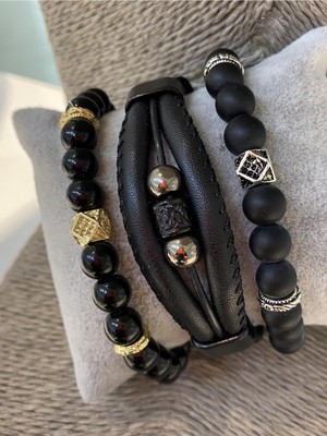 Jenny Daphne Erkek Gerçek Deri ve Doğaltaş Bileklik Kombin Faturalı Renk Atmaz Garantili Hediye Paketli