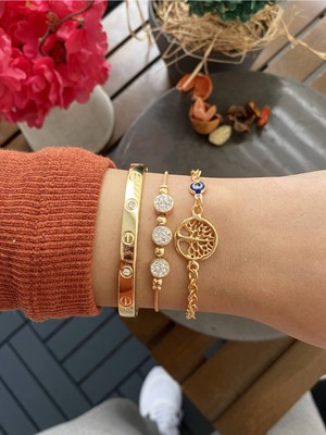 Jenny Daphne Gerçek Kadın 3 Lü Altın Kaplama  Bileklik  Faturalı Renk Atmaz Garantili Hediye Paketli