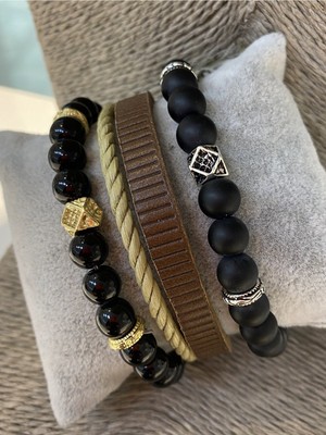 Jackferrero Erkek Gerçek Deri ve Doğaltaş Bileklik Kombin Faturalı Renk Atmaz Garantili Hediye Paketli