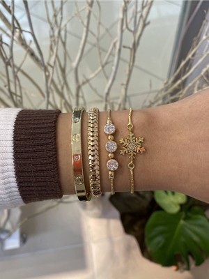 Jackferrero Kadın 4 Lü Altın Kaplama  Renk Atmaz Bileklik Kombini