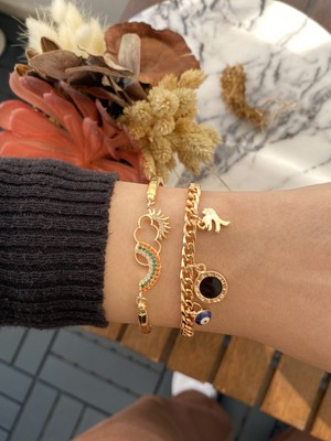 Jenny Daphne Kadın Altın Kaplama Bijuteri Bileklik Zirkon Taşlı 2 Li Set