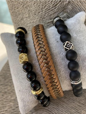 Jenny Daphne Erkek Gerçek Deri ve Doğaltaş Bileklik Kombin Faturalı Renk Atmaz Garantili Hediye Paketli