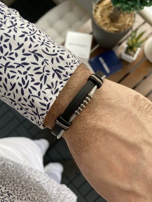 Jackferrero Özel Tasarım Gerçek   Hematit Taşı Makrome El Örgüsü Erkek Bileklik