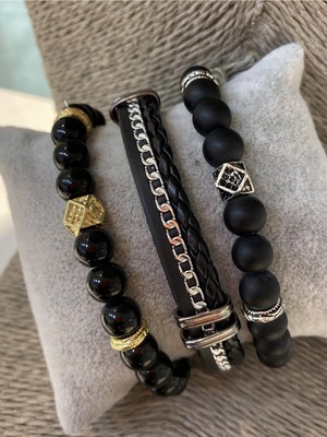 Jenny Daphne Erkek Orijinal Deri ve Doğaltaş Bileklik Kombin  Renk Atmaz Hediye Paketli