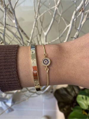 Jenny Daphne Kadın 2 Li Altın Kaplama  Renk Atmaz Bileklik Kombini