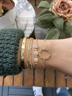 Jackferrero Kadın Altın Kaplama Bijuteri Bileklik Zirkon Taşlı 4 Lü Set