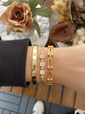 Jackferrero Kadın Altın Kaplama Bijuteri Bileklik Zirkon Taşlı 3 Lü Set