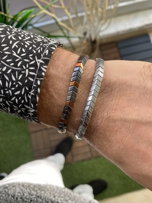 Jenny Daphne Erkek Hematit Doğataş  Renk Atmaz Bileklik 2 Li Kombin