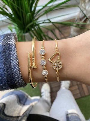 Jenny Daphne Kadın 3 Lü Kombin Renk Atmaz Bileklik Seti