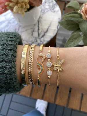 Jenny Daphne Kadın Altın Kaplama Bijuteri Bileklik Zirkon Taşlı 5 Li Set