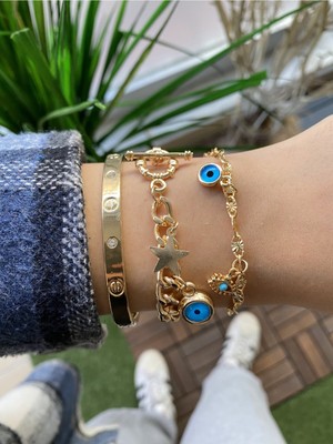 Jenny Daphne Kadın 3 Lü Kombin Renk Atmaz Bileklik Seti