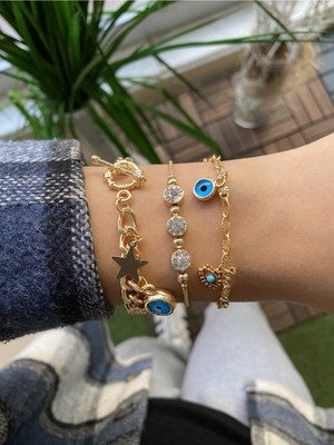 Jenny Daphne Kadın 3 Lü Kombin Renk Atmaz Bileklik Seti