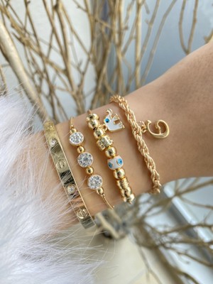 Jackferrero Altın Kaplama Prinç Renk Atmaz  Harf Bileklik Kombin Seti