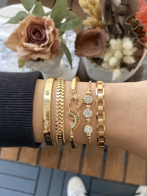 Jenny Daphne Kadın Altın Kaplama Bijuteri Bileklik Zirkon Taşlı 5 Li Set