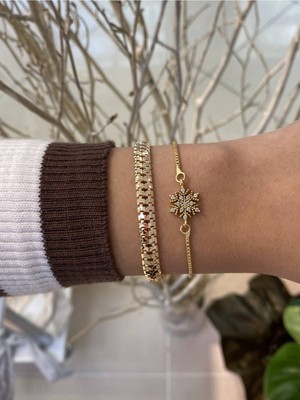 Jackferrero Kadın 2 Li Altın Kaplama  Renk Atmaz Bileklik Kombini