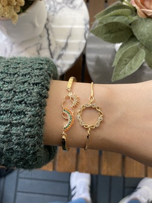 Jenny Daphne Kadın Altın Kaplama Bijuteri Bileklik Zirkon Taşlı 2 Li Set