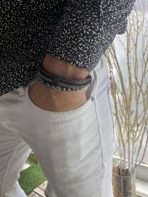 Jenny Daphne Erkek Deri ve Doğaltaş  Bileklik Kombin Gerçek Ürün Renk Atmaz