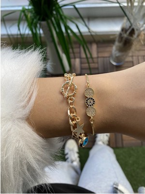 Jenny Daphne Kadın 2 Li Kombin Renk Atmaz Bileklik Seti