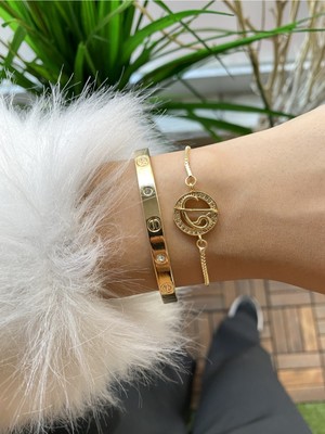 Jenny Daphne Kadın Altın Kaplama Renk Atmaz Bileklik 2 Li Kombin