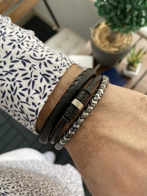 Jackferrero Özel Tasarım Gerçek  Kombin Hematit Taşı Makrome El Örgüsü Erkek Bileklik