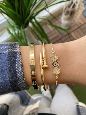 Jenny Daphne Kadın 3 Lü Kombin Renk Atmaz Bileklik Seti