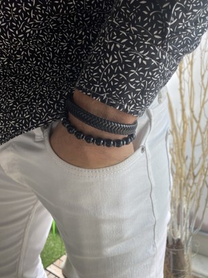 Jenny Daphne Erkek Deri ve Doğaltaş  Bileklik Kombin Gerçek Ürün Renk Atmaz