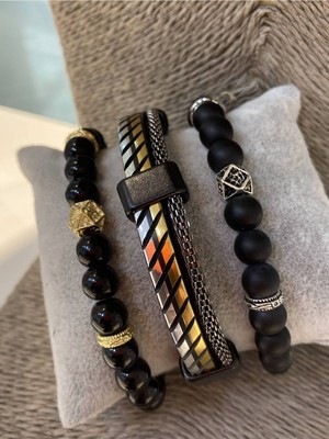 Jackferrero Erkek Orijinal Deri ve Doğaltaş Bileklik Kombin  Renk Atmaz Hediye Paketli