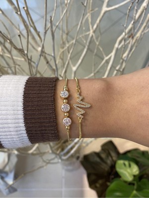 Jackferrero Kadın 2 Li Altın Kaplama  Renk Atmaz Bileklik Kombini