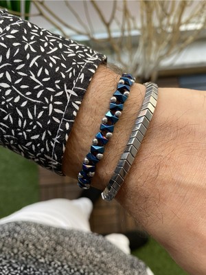 Jenny Daphne Erkek Hematit Doğataş  Renk Atmaz Bileklik 2 Li Kombin