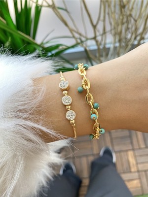 Jenny Daphne Kadın Altın Kaplama Renk Atmaz Bileklik 2 Li Kombin