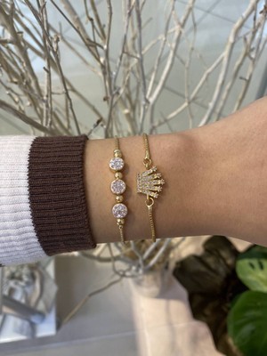 Jenny Daphne Kadın 2 Li Altın Kaplama  Renk Atmaz Bileklik Kombini