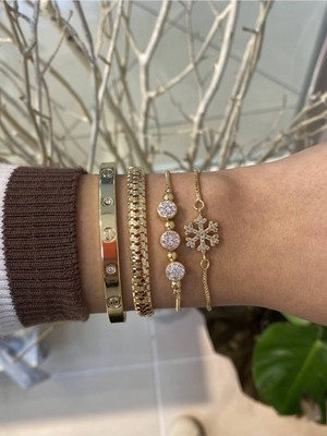 Jackferrero Kadın 4 Lü Altın Kaplama  Renk Atmaz Bileklik Kombini