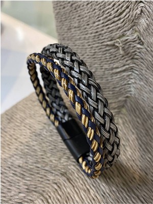 Jenny Daphne Erkek Gerçek Deri Çelik Kelepçe Renk Atmaz Bileklik