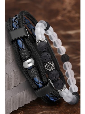 Jenny Daphne Erkek Deri ve Doğaltaş Bileklik Kombin