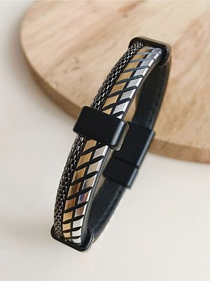 Jenny Daphne Erkek Gerçek  Deri Çelik Kilitli Bileklik