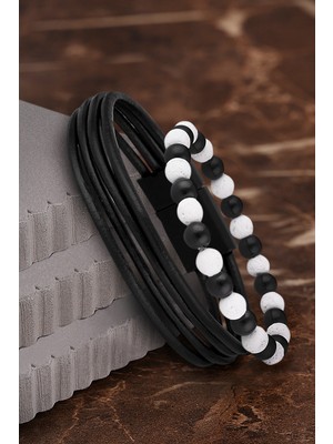 Jackferrero Özel Tasarım Erkek Deri ve Doğaltaş Bileklik Kombin