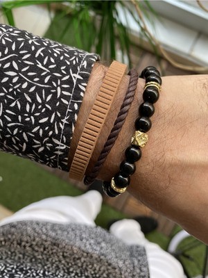 Jenny Daphne Erkek Deri ve Doğaltaş  Bileklik Kombin Gerçek Ürün Renk Atmaz