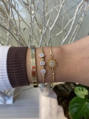 Jenny Daphne Kadın 3 Lü Altın Kaplama  Renk Atmaz Bileklik Kombini