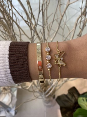 Jackferrero Kadın 3 Lü Altın Kaplama  Renk Atmaz Bileklik Kombini