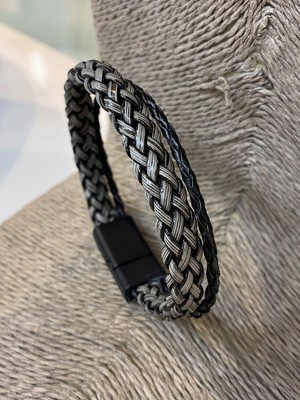 Jenny Daphne Erkek Gerçek Deri Çelik Kelepçe Renk Atmaz Bileklik