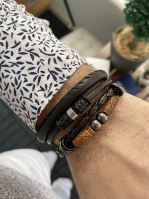 Jackferrero Özel Tasarım Gerçek  Kombin Hematit Taşı Makrome El Örgüsü Erkek Bileklik