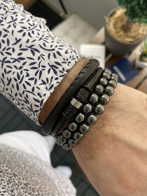 Jackferrero Özel Tasarım Gerçek  Kombin Hematit Taşı Makrome El Örgüsü Erkek Bileklik