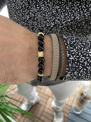 Jenny Daphne Erkek Deri ve Hematit Doğataş Renk Atmaz Bileklik 2 Li Kombin