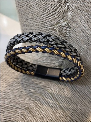 Jenny Daphne Erkek Gerçek Deri Çelik Kelepçe Renk Atmaz Bileklik