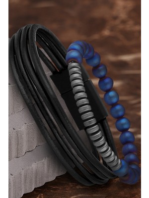 Jenny Daphne Erkek Deri ve Doğaltaş Bileklik Kombin