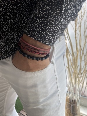 Jenny Daphne Erkek Deri ve Doğaltaş  Bileklik Kombin Gerçek Ürün Renk Atmaz